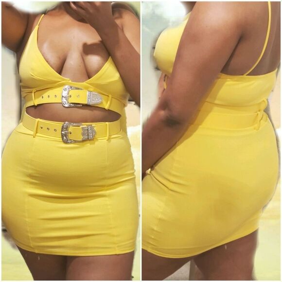 Yellow Belted Mini Skirt Set - Picture 2 of 2
